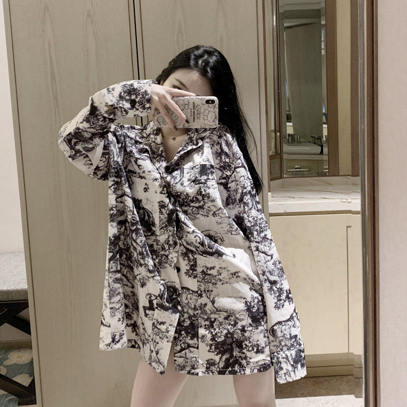 Han Xiao Mia 2019 summer new animal print shirt female trendy loose slim shirt cool