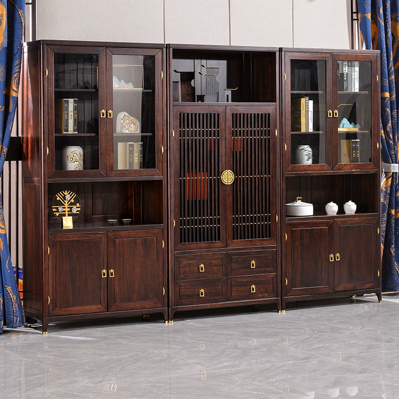Phong cách Trung Quốc mới bằng gỗ rắn kết hợp tủ sách giá sách gỗ mun văn phòng phòng khách phòng nghiên cứu giá đồ nội thất Kệ Bogu - Kệ