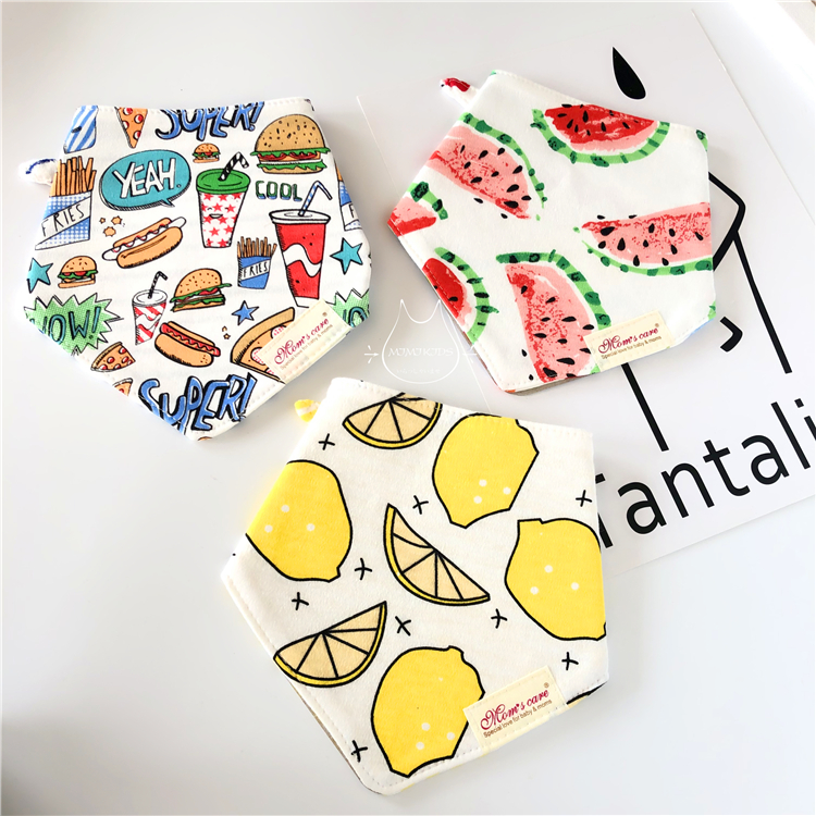 Tidal baby momsCare pure cotton triangular towels thin baby double layer full cotton saliva towel two-faced with cartoon bib