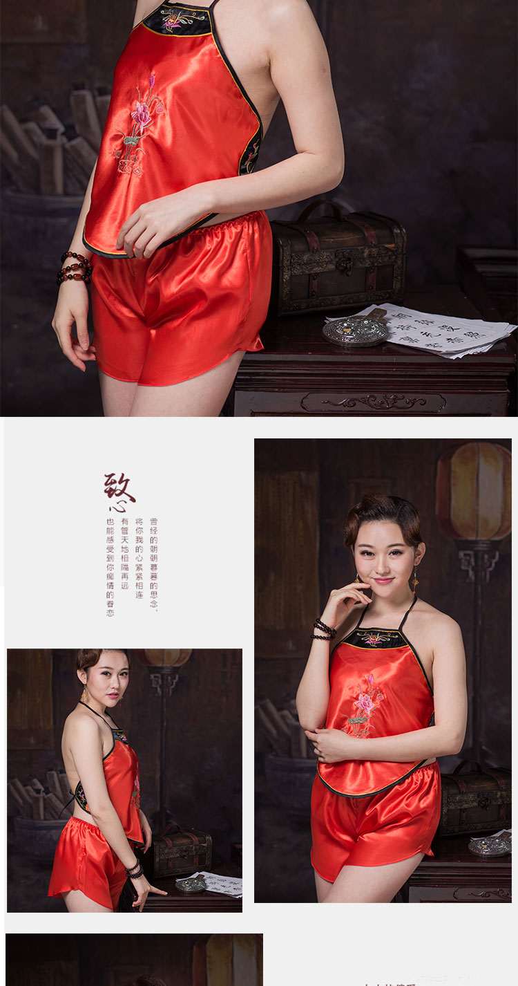 Đồ ngủ nữ tạp dề gợi cảm Bộ đồ lót người lớn gợi cảm vô cùng quyến rũ Sao cổ tòa trong suốt túi đỏ đầm ngủ nữ