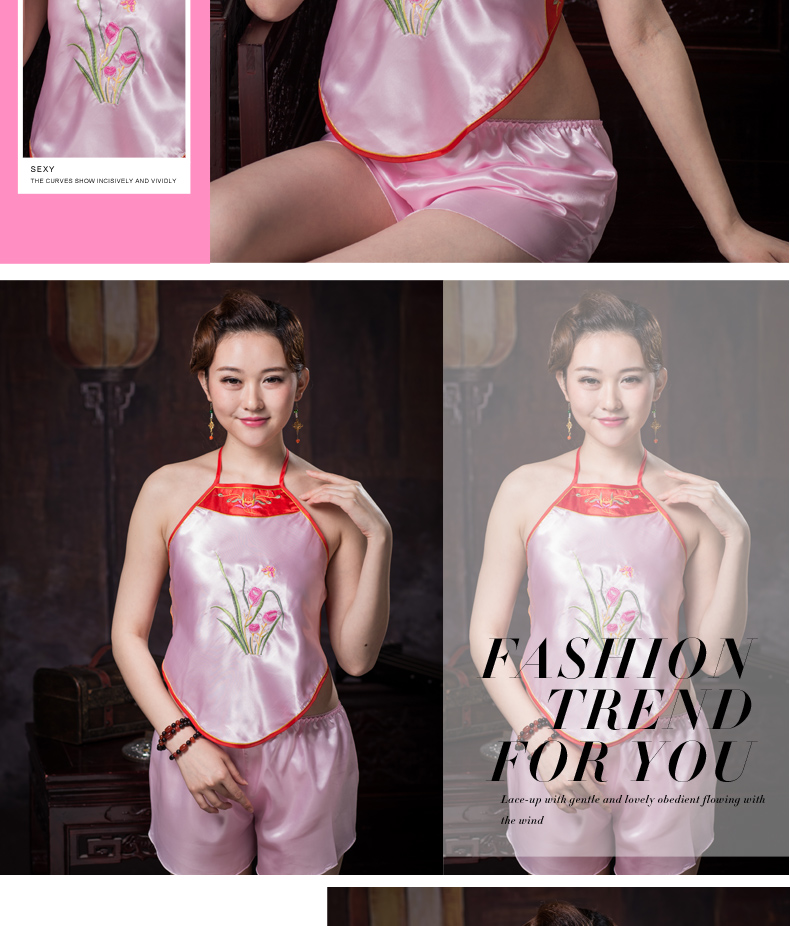 Sexy tạp dề phụ nữ người lớn gợi cảm thiết lập trang phục cổ điển cung điện thêu đồ lót sinh viên đồ lót cổ điển túi màu đỏ quần áo ngủ nữ mùa hè