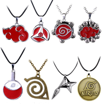 Japan and South Korea Animation Around Naruto Necklace Woodleaf Red Cloud Logo Alloy Necklace Kakasi Writing Wheel Eye Necklace