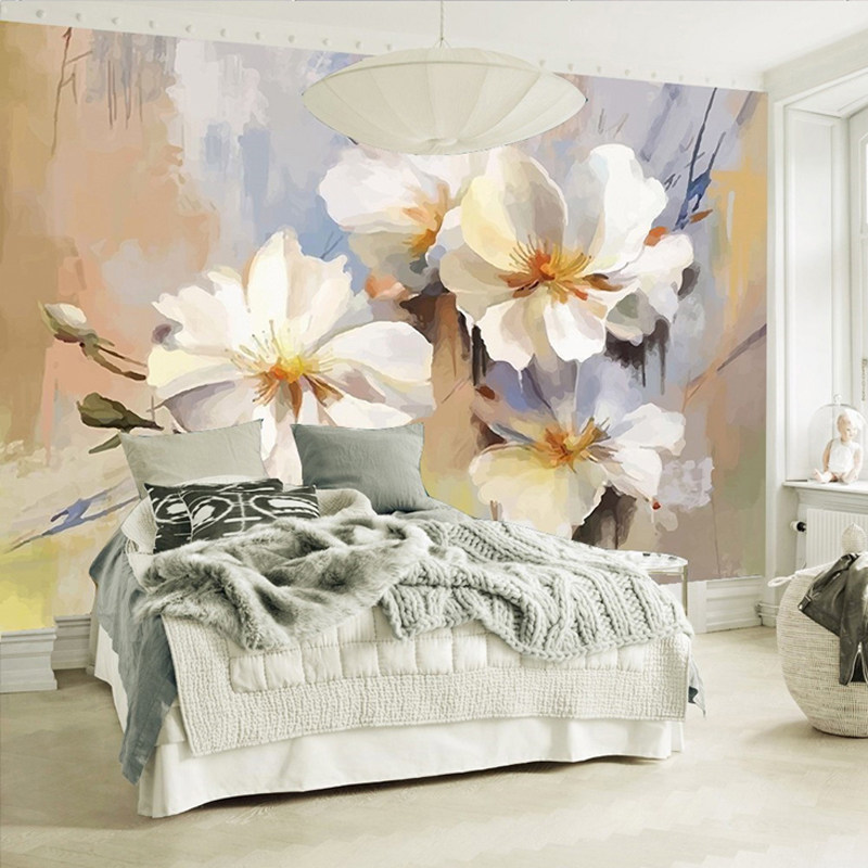 [USD 9.82] European Hand Painted Floral Wallpaper Bedroom Living Room