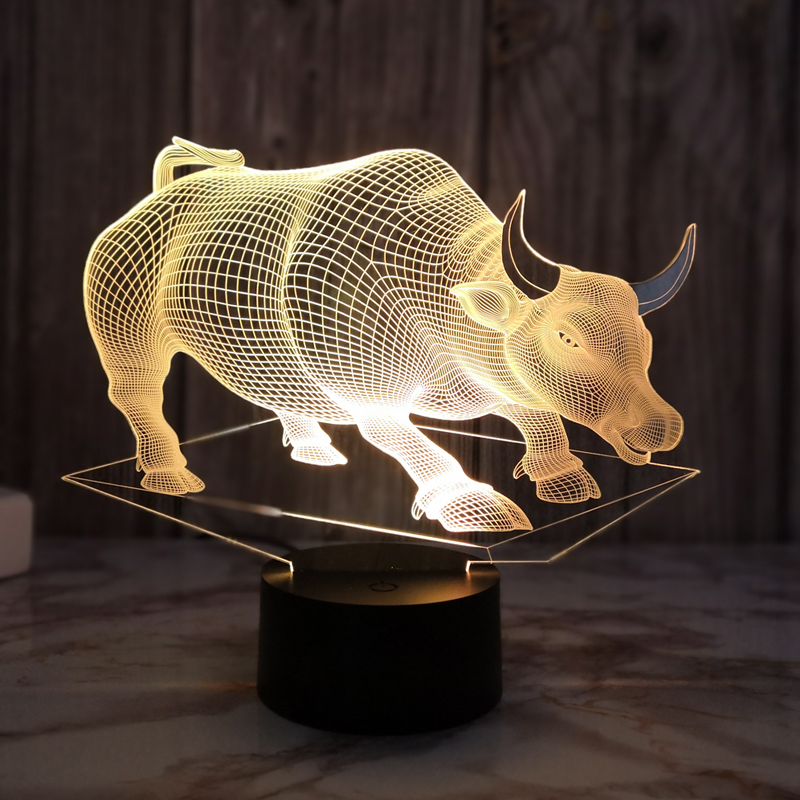 Creative Old Bull 3d Small Night Light Plug-in Electric Touch Discoloration Decorative Tabletop Atmosphere Table Light Bedroom Night Sleep Headboard