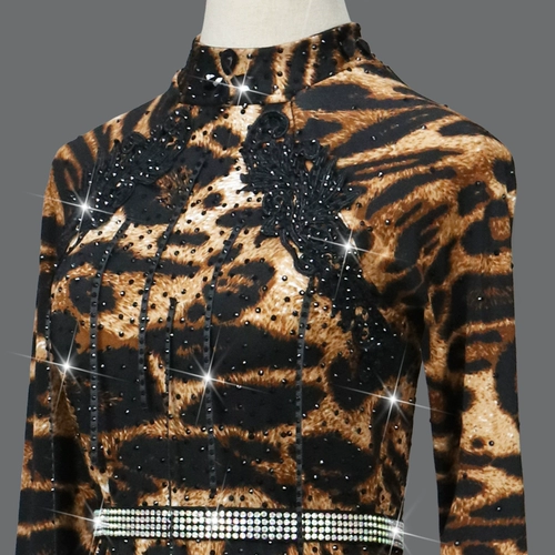 2025 Новый профессиональный леопардовый принт латиновый танцевальный соревнование по костюм сексуальное цветочное одежда