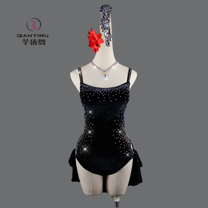 The new Latin dance performance shows the competition suit Sasa dance cha-cha one-piece dress black high slit female sexy backless
