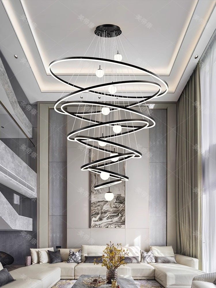 Large Chandelier for Duplex Floors, Chandelier for Open Living Room, Villa Staircase Light, Light Luxury Mezzanine Chandelier, High Ceiling Chandelier for Mid-Floor Lobby