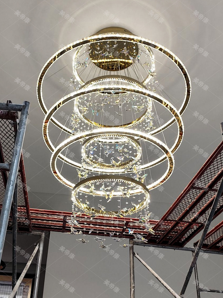 Modern Minimalist Villa Suspended Living Room Chandelier 2025 New Model Crystal Butterfly Duplex Floor-To-Ceiling Large Chandelier