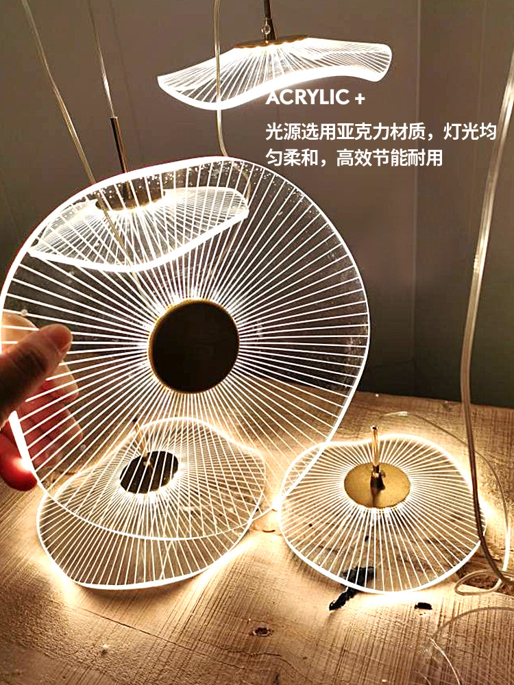 Creative Art Lotus Leaf Designer Small Duplex Living Room Light Luxury Loft Apartment Villa Hollow Staircase Long Chandelier