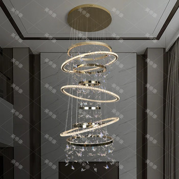 Modern Minimalist Villa Suspended Living Room Chandelier 2025 New Model Crystal Butterfly Duplex Floor-To-Ceiling Large Chandelier