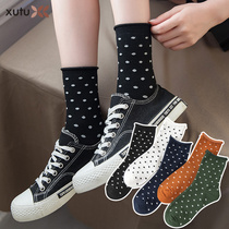 Black socks female tide Net red cute mid-range socks Korean Joker medium and long curled cotton socks ins Japanese thin