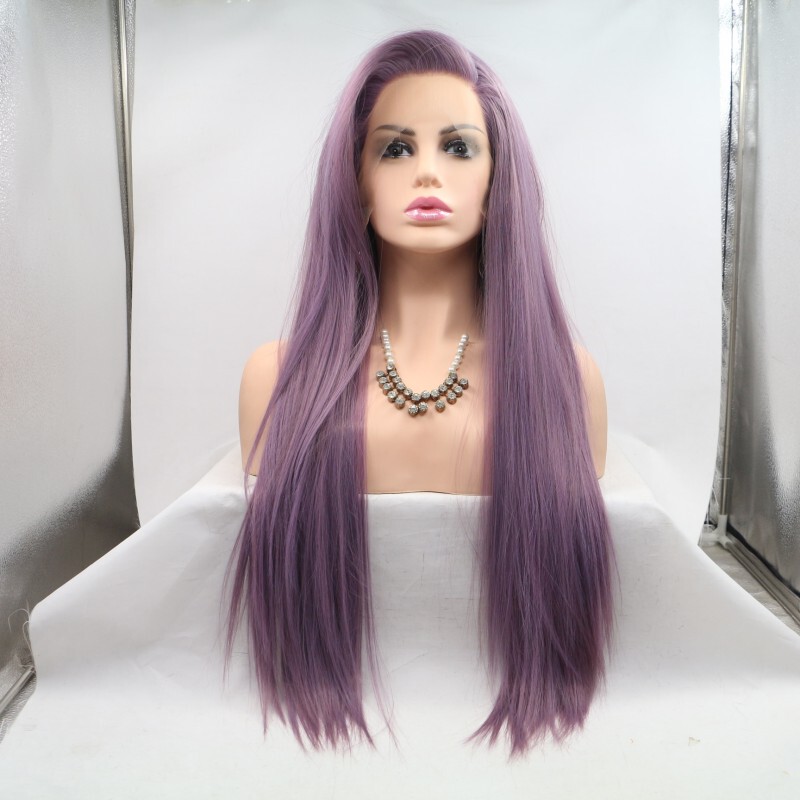 European and American Fashion Purple Cosplay Women's Synthetic Fiber Lace Front Realistic Full Wig Long Straight Hair Hot Sale 