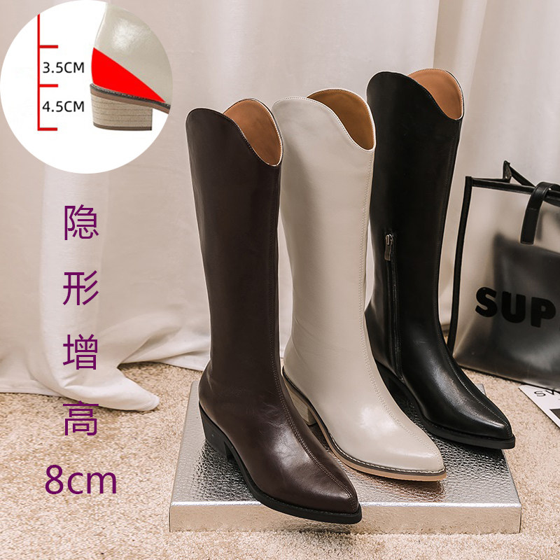 Western cowboy boots female pointy riding boots heightening long boots female large size 40 One 43 long cylinder boot large cylinder surrounding rough legs