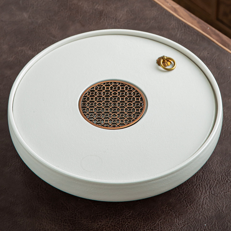 Round Ceramic Small Tea Tray New Chinese Storage Water Pan Tea Sea Brief About Home White Porcelain Kongfu Tea Furniture Set Group