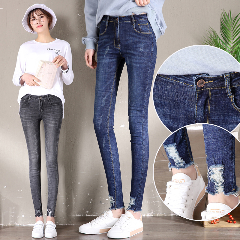 2022 Spring autumn season new 90% jeans women tight with small foot pencil pants with high waist student elastic Korean version slim fit