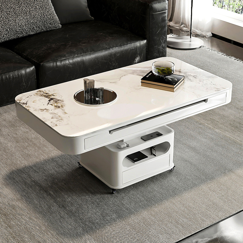 Folding Electric Lift Coffee Table and Dining Table, Dual-Purpose, Movable, Multifunctional, Smart Slate, Two-In-One, Living Room, Cream Style Folding Electric Lift Coffee Table and Dining Table, Dual-Purpose, Movable, Multifunctional, Smart Slate, Two-In-One, Living Room, Cream Style