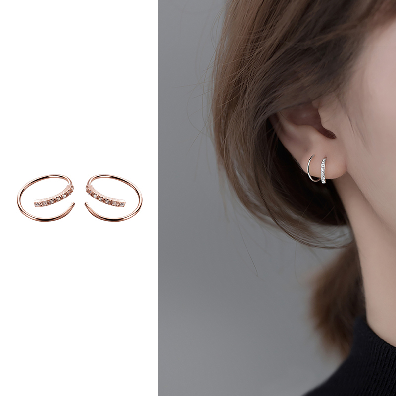 S925スターリングシルバーのスパイラルイヤリング、女性用、小さな新鮮なシングルローダイヤモンドウェーブイヤリング、シンプルなライン、気質のイヤリング、イヤリング