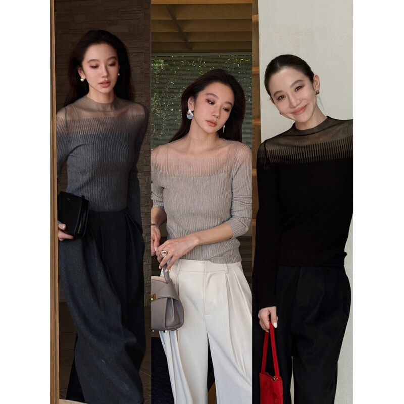 Korean Style Hollow Mesh Long-Sleeved Knitwear for Women in Autum, Casual, Lazy Style, Slim-Fitting Inner Layering Shirt Top Korean Style Hollow Mesh Long-Sleeved Knitwear for Women in Autum, Casual, Lazy Style, Slim-Fitting Inner Layering Shirt Top