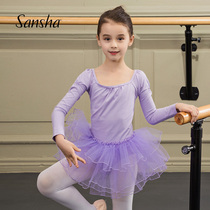  Sansha French Sansha long-sleeved TUTU skirt Childrens body suit Ballet dance suit Practice performance competition skirt