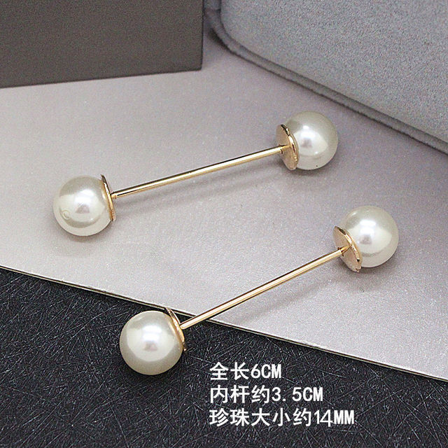 ຄົນອັບເດດ: one-line needle double-ended pearl spiral buckle brooch men and women's shirt cufflink collar pin versatile metal simple pin