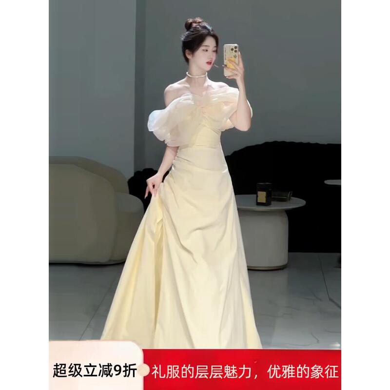One-Shoulder Engagement Dress, Light Wedding Dress for Marriage Registration, Stunning and High-End Champagne Color 2026 New Adult Ceremony Dress One-Shoulder Engagement Dress, Light Wedding Dress for Marriage Registration, Stunning and High-End Champagne Color 2026 New Adult Ceremony Dress