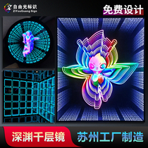 Thousand Layers Mirror Abyss Mirror Custom Net Red Neon Light Luminous Character Bar Floor Tiles Background Wall Light Box Billboard Set