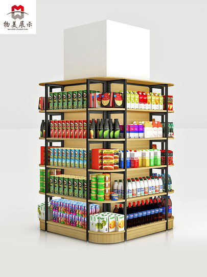 Walmart-Supermarkt-Säulen umwickelte Stahl-Holz-Regale um Säulenregal, Convenience-Store-Boutique-Ausstellungsregal, Säule um Containerregale