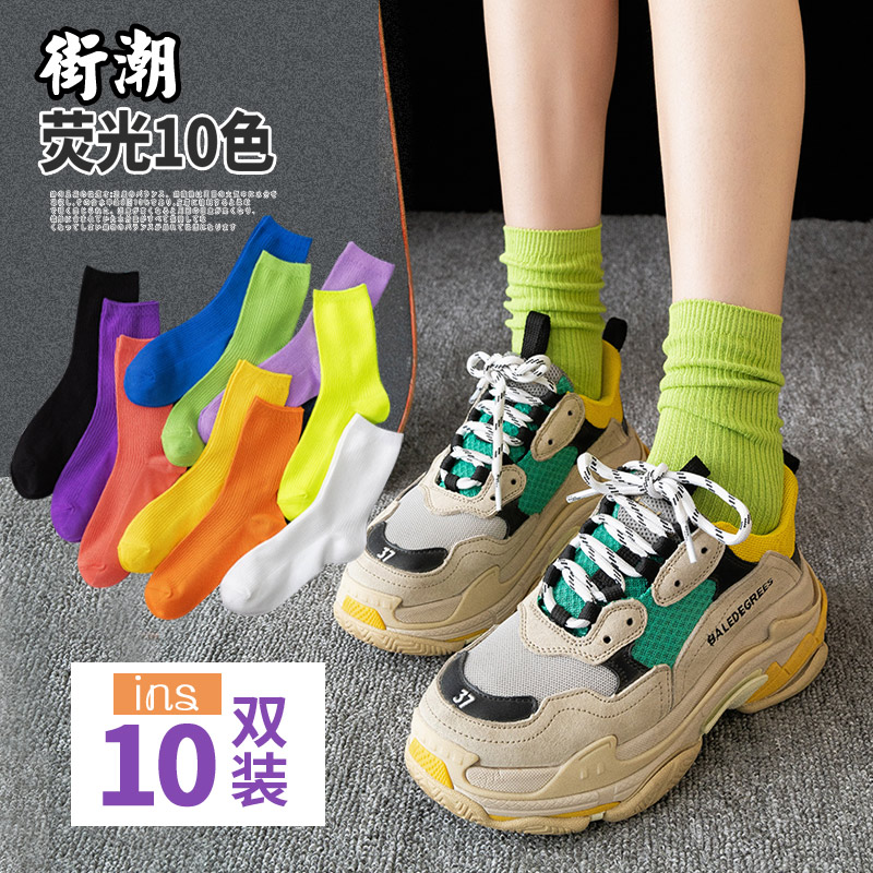 Socks in autumn and winter in tide street days of cute mesh red and pure autumn whole cotton pile stockings