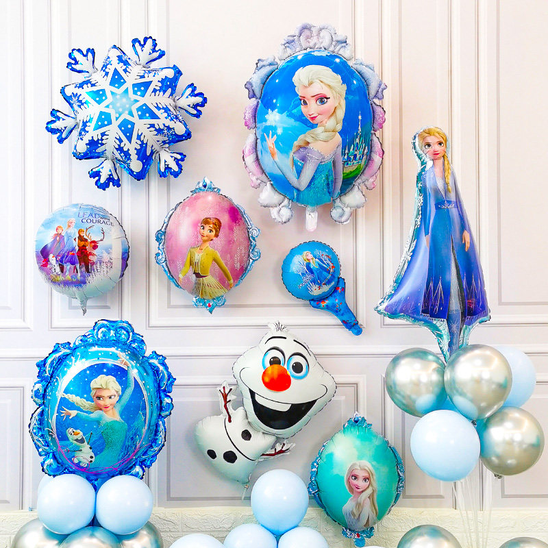 Girl Cartoon Elsa Anna Princess Frozen Balloons Baby 1st Birthday Party Scene Arrangement Decoration