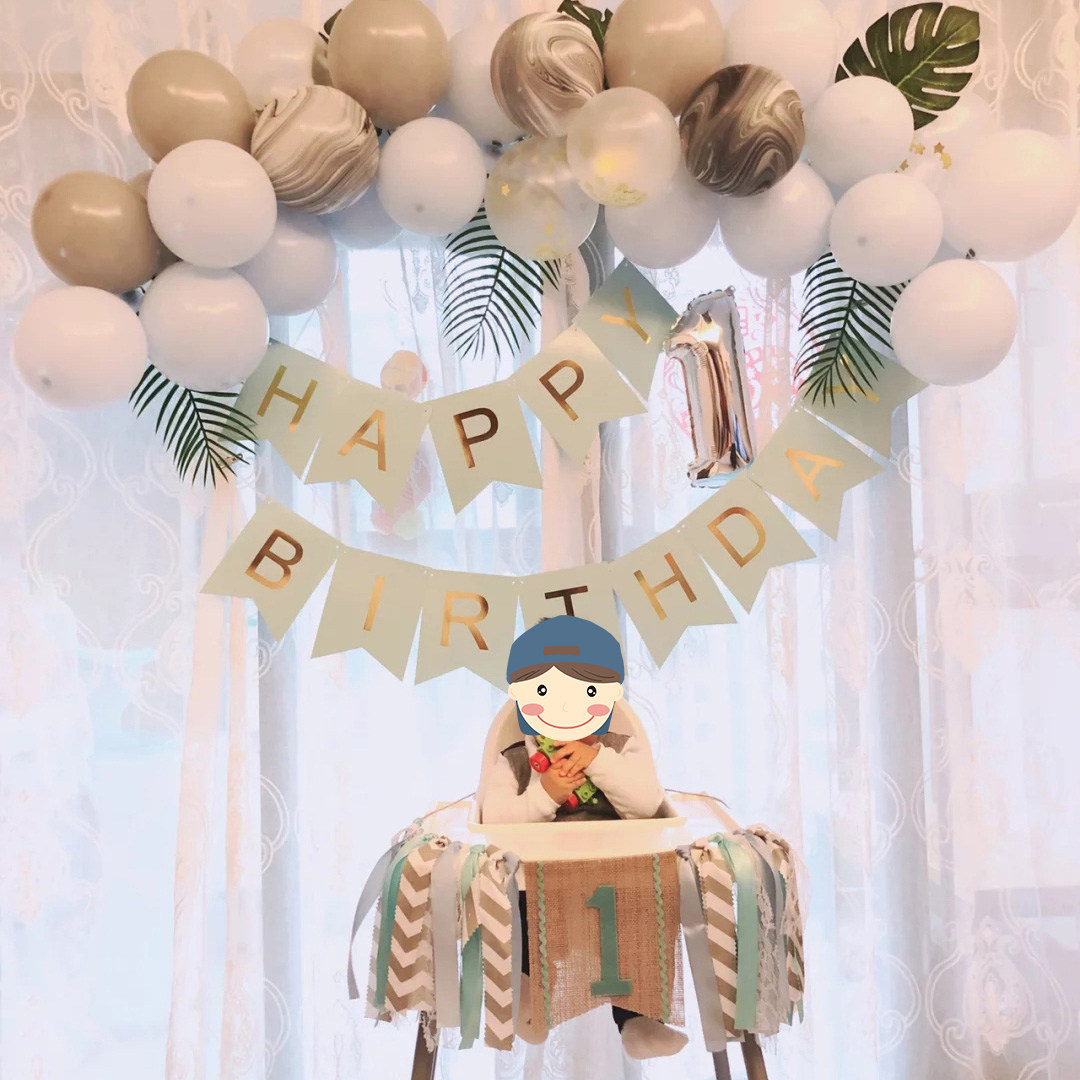 Baby birthday decoration hundred days one year old balloon package boy and girl theme creative background wall scene layout