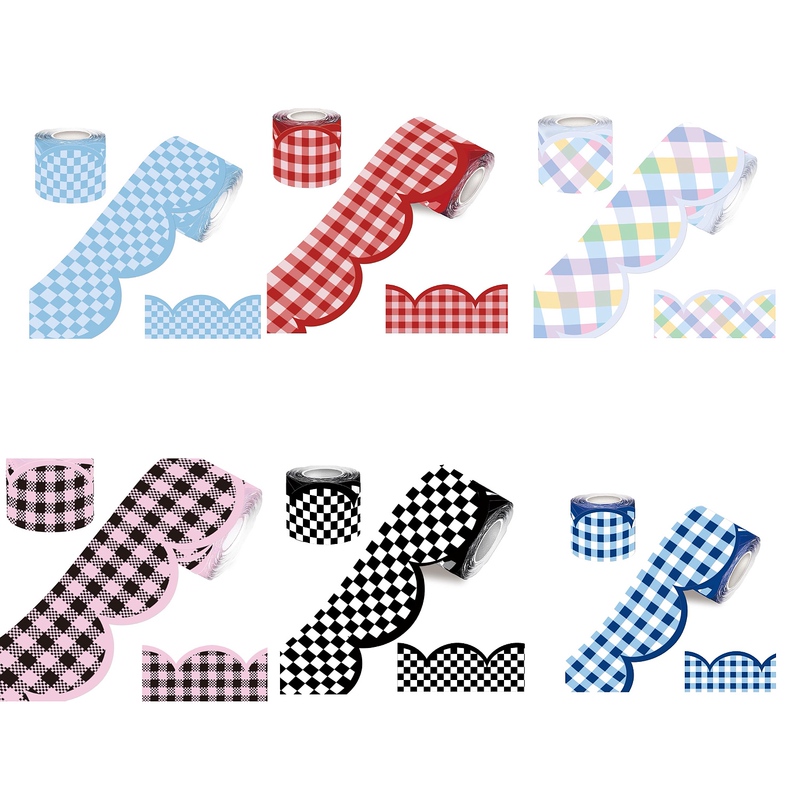10m Colorful Plaid Border Vintage Plaid Stickers Multi-Color Wavy Edge Plaid Decorative Stickers Free Cutting Self-Adhesive