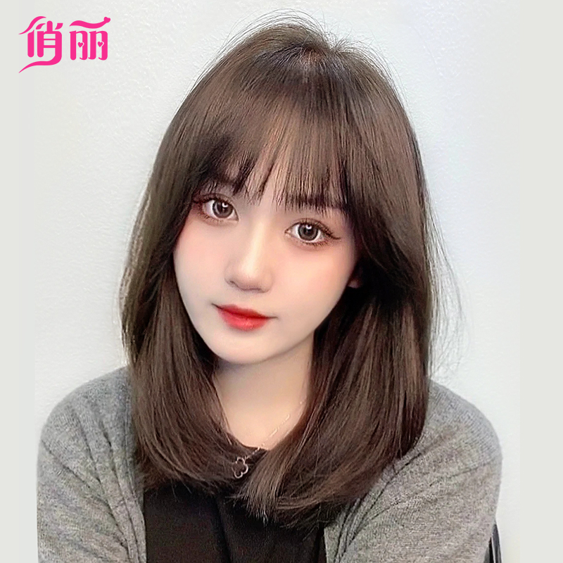 Wig female long hair full headgear collarbone short hair summer natural simulation human net red age reduction medium long hair wig