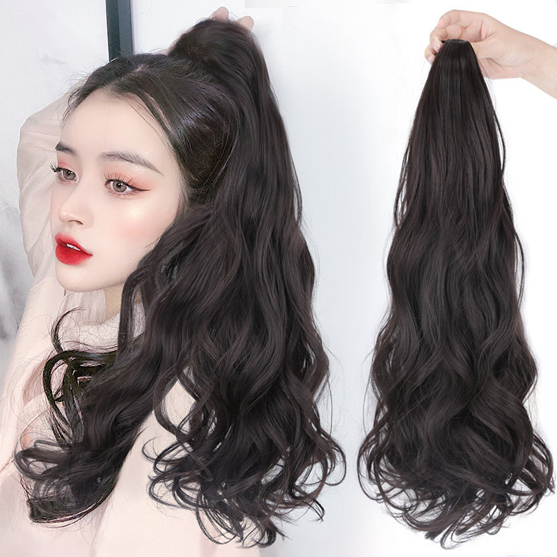 Wig female hair perm ponytail grab clip big wave Net Red natural high ponytail pear flower long curly hair fake ponytail