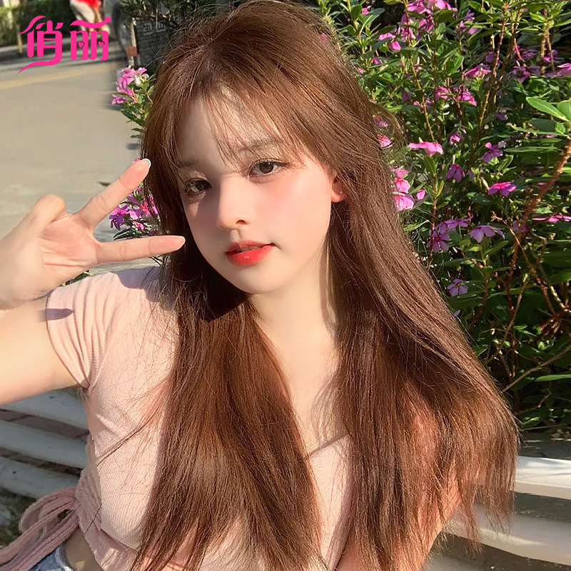 Wig Woman Long Hair Natural Fluffy Manga Medium Long Straight Hair Full Headgear Emulated Fashion Woman Xia Whole Top Wig