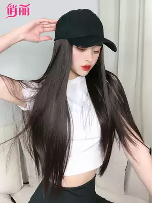 Wig female hair fashion duck tongue baseball hat with fake hair one female summer Net red black long straight full head cover