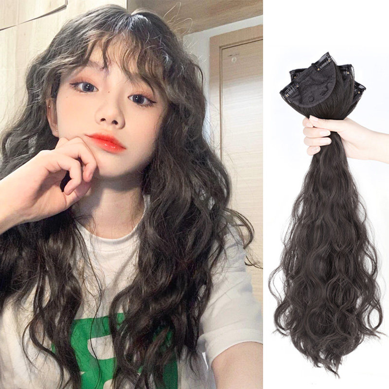 Fake Hair Flake Hair Growth Fluffy Emulation One-Piece Three-Patch-No-Mark Invisible Water Corrugated Summer Wig Women Long Hair