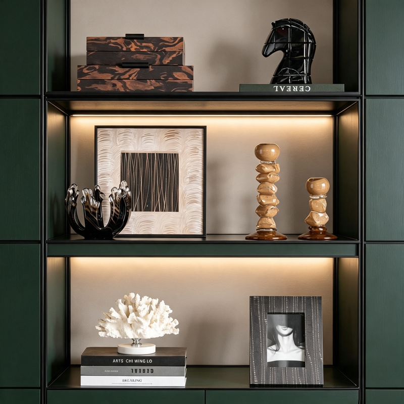 Light Luxury Art Glass Candlestick, Solid Wood Jewelry Box, High-End Hotel Model Room, Study Room Display Cabinet, Display Ornaments