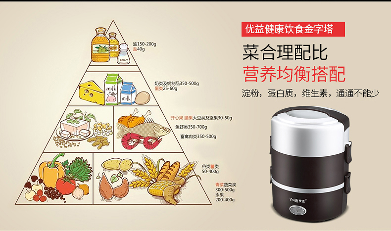 Youyi Portable hộp cơm điện ba lớp cắm điện sưởi ấm hộp ăn trưa Hộp cơm trưa điện nồi cơm nóng nồi hấp cách nhiệt camen giữ nhiệt lock&lock
