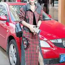 2020 autumn new fashion wild thin irregular mid-length skirt plaid denim skirt two-piece set