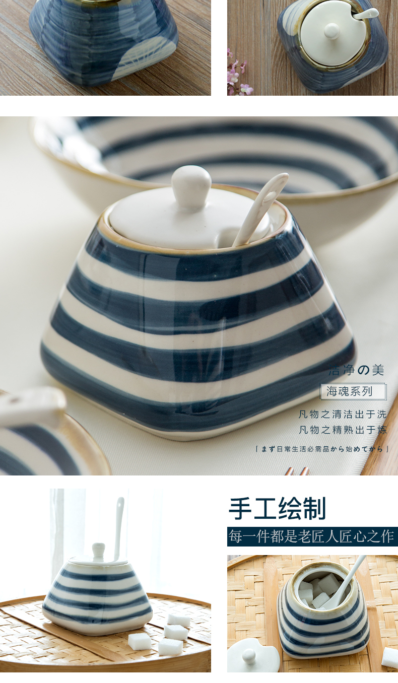 Ins ceramic flavor pot box Japanese Nordic suit individual household kitchen salt hot pepper pot moistureproof with ladle cover