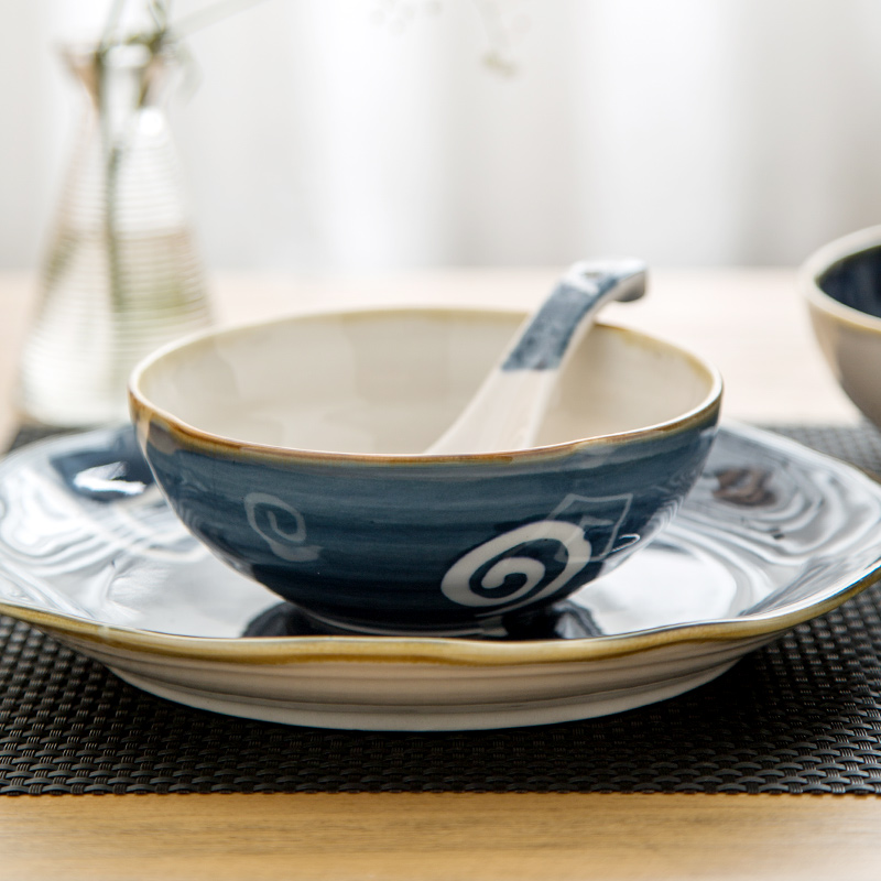 Under the glaze color hand - made of household ceramic dishes dishes chopsticks bowl bowl rainbow such to use Japanese - style tableware suit blue and white