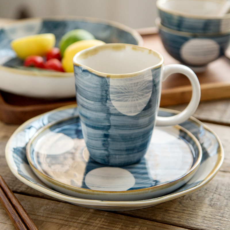 Jian Lin glaze color ceramic plate under the bowl of rice bowls Japanese - style tableware suit dish plate disc flat plate of blue and white