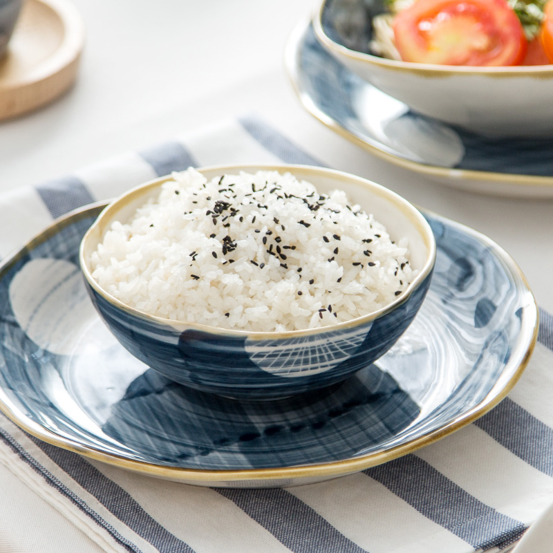 Jian Lin home eat rice bowls Japanese under the glaze color creative hand - made ceramic bowl irregular fruit bowl of blue and white