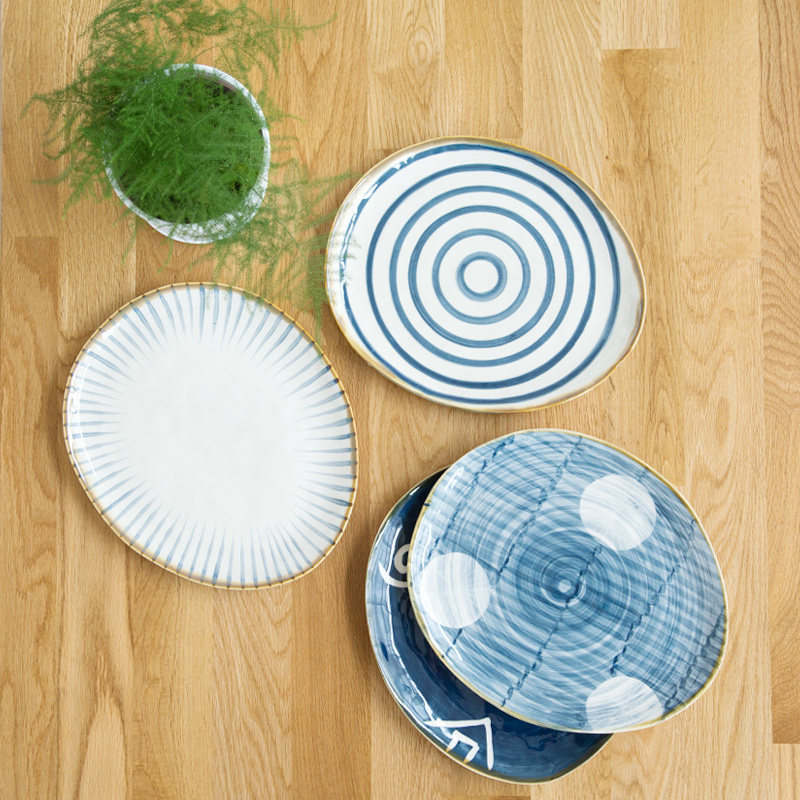 Plate under the glaze color creative household ceramic plates irregular food dish household Italian pasta dishes blue and white