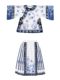 Girls Manchu Chinese Han Dynasty Blue and White Porcelain Qing Dynasty Checkered Skirt Spring and Autumn Qing Han Female Pioneer Grandma Little Princess Skirt