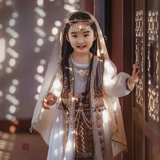 Girls' Xinjiang Uyghur Clothing, Han Dynasty, Kidsren's Western Style Brother and Sister Ethnic Minority Dance Clothing Dress for Women