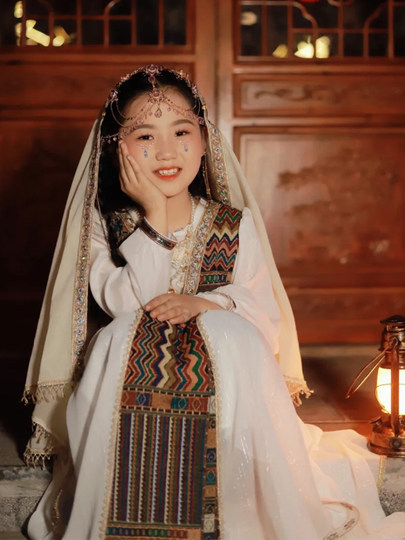 Girls' Xinjiang Uyghur Clothing, Han Dynasty, Kidsren's Western Style Brother and Sister Ethnic Minority Dance Clothing Dress for Women