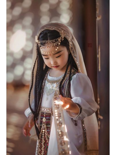 Girls' Xinjiang Uyghur Clothing, Han Dynasty, Kidsren's Western Style Brother and Sister Ethnic Minority Dance Clothing Dress for Women