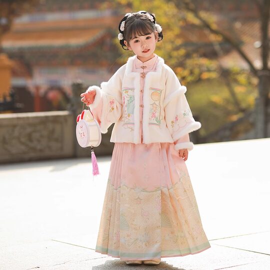 Girls' Pink Hanfu Autumn and Winter 2025 New Thickened Children's Little Girl's Mamian Skirt Ancient Chinese Style Tang Suit Skirt