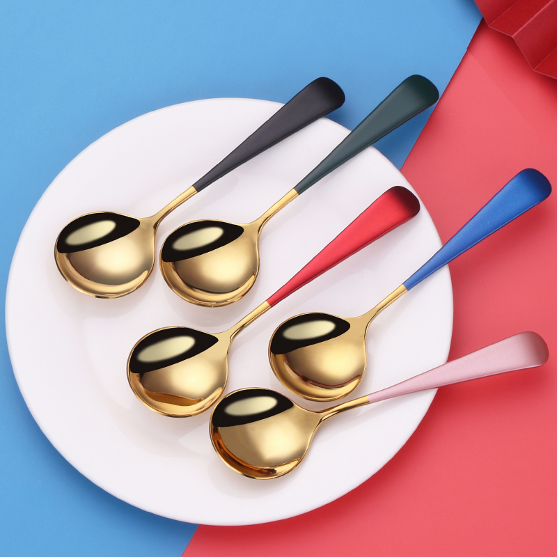 304 stainless steel spoon personality creative household net red spoon cute rice spoon round head small spoon custom text